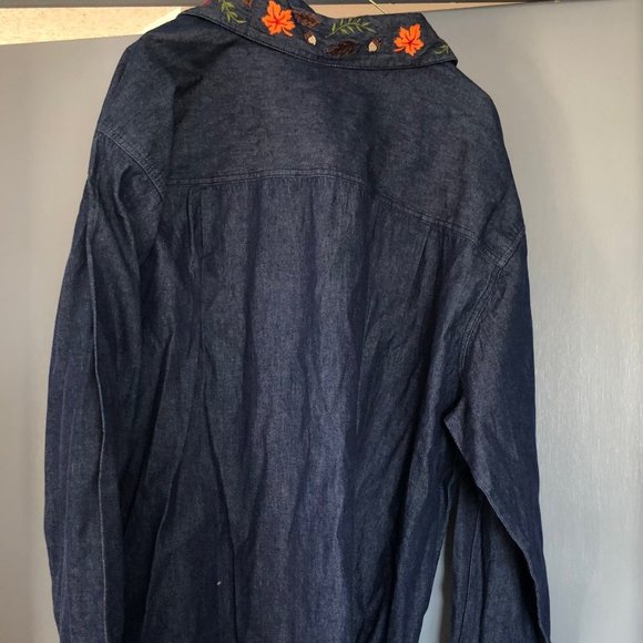 Style and Company Plus size 3X denim blouse with removable collar long sleeves - Picture 2 of 5